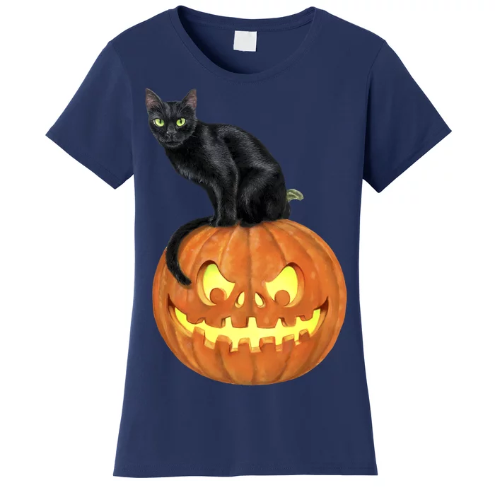 Black Cat Jack O' Lantern Pumpkin Women's T-Shirt