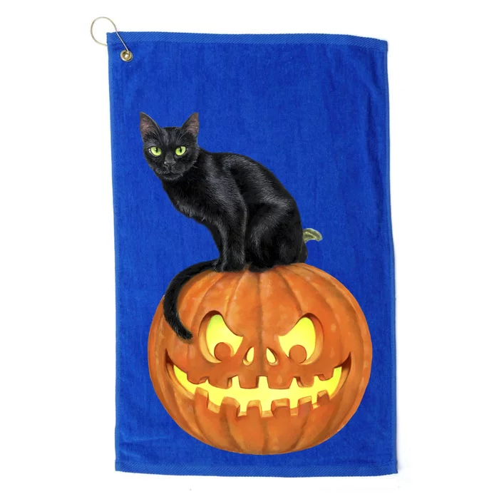 Black Cat Jack O' Lantern Pumpkin Platinum Collection Golf Towel