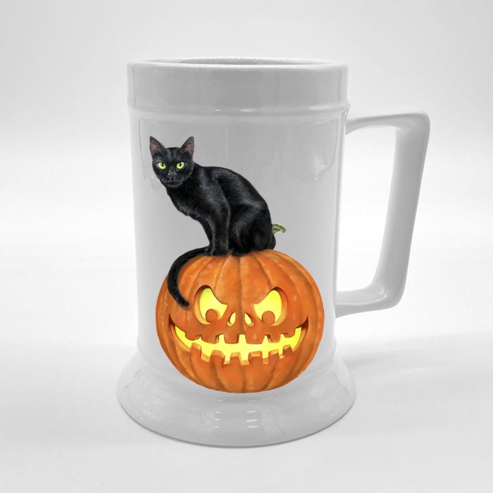 Black Cat Jack O' Lantern Pumpkin Front & Back Beer Stein