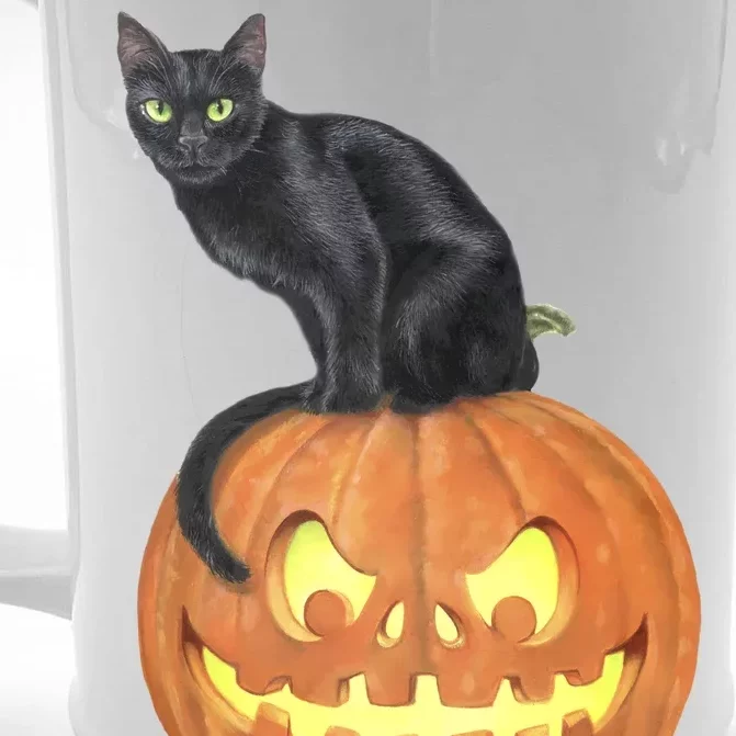 Black Cat Jack O' Lantern Pumpkin Front & Back Beer Stein