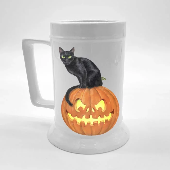 Black Cat Jack O' Lantern Pumpkin Front & Back Beer Stein