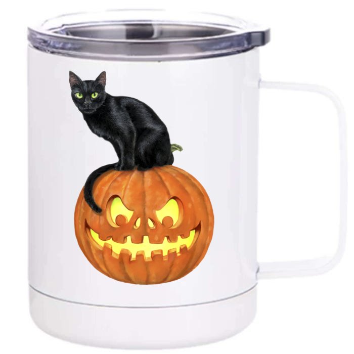 Black Cat Jack O' Lantern Pumpkin Front & Back 12oz Stainless Steel Tumbler Cup