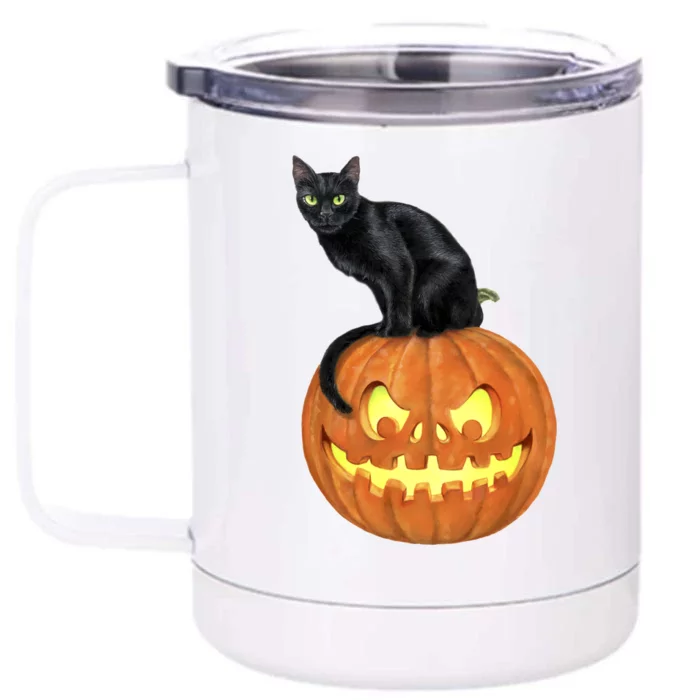 Black Cat Jack O' Lantern Pumpkin Front & Back 12oz Stainless Steel Tumbler Cup