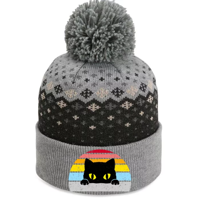 Black Cat Peaking Vintage The Baniff Cuffed Pom Beanie