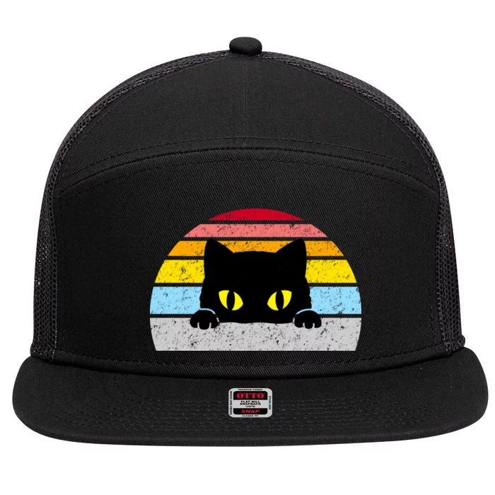 Black Cat Peaking Vintage 7 Panel Mesh Trucker Snapback Hat