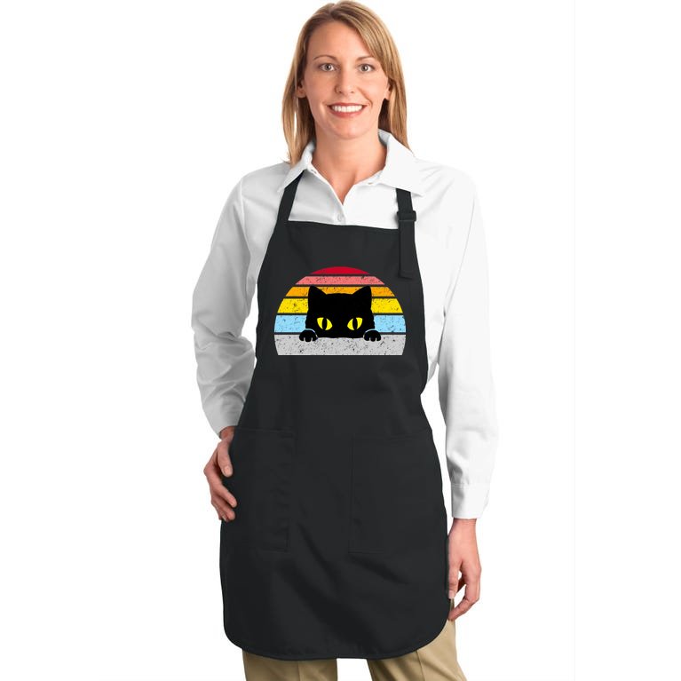 Black Cat Peaking Vintage Full-Length Apron With Pockets