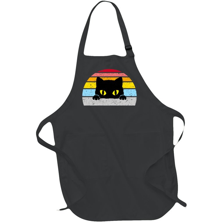 Black Cat Peaking Vintage Full-Length Apron With Pockets
