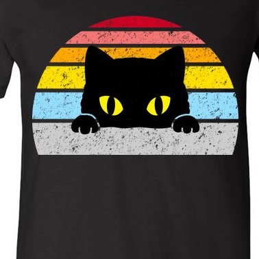 Black Cat Peaking Vintage V-Neck T-Shirt
