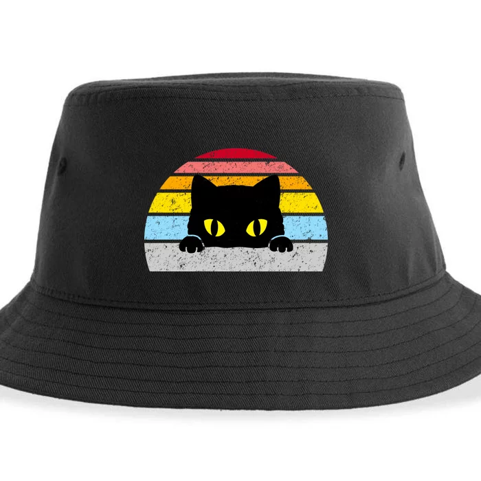 Black Cat Peaking Vintage Sustainable Bucket Hat