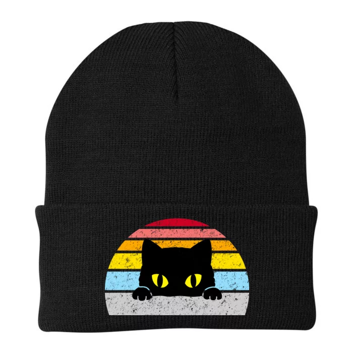 Black Cat Peaking Vintage Knit Cap Winter Beanie