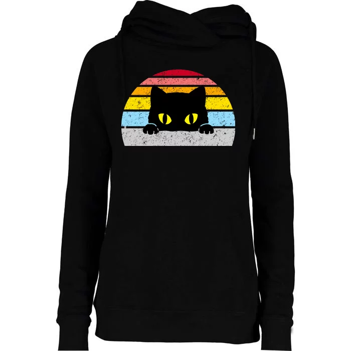 Black Cat Peaking Vintage Womens Funnel Neck Pullover Hood