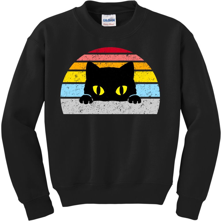 Black Cat Peaking Vintage Kids Sweatshirt