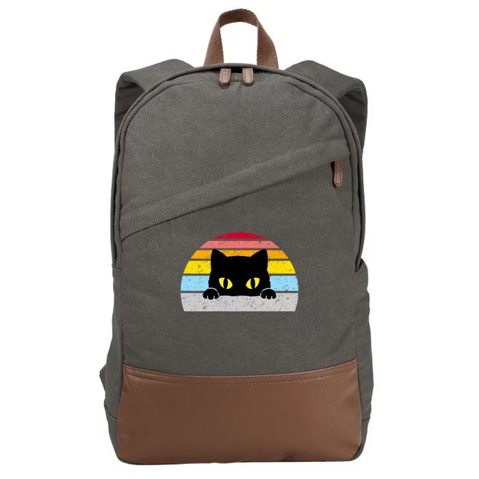 Black Cat Peaking Vintage Cotton Canvas Backpack