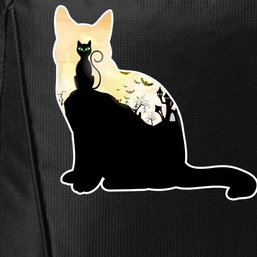 Black Cat Spooky Town City Backpack