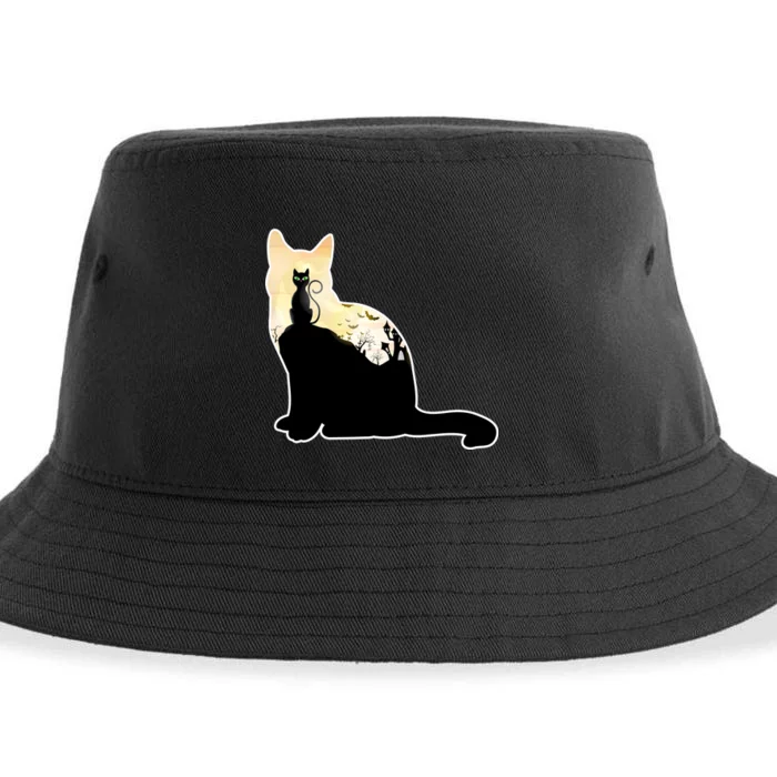 Black Cat Spooky Town Sustainable Bucket Hat