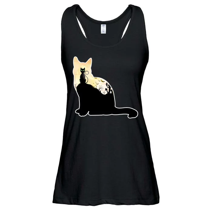 Black Cat Spooky Town Ladies Essential Flowy Tank