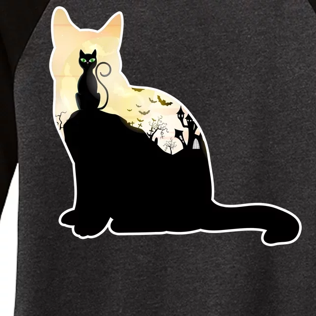 Black Cat Spooky Town Women's Tri-Blend 3/4-Sleeve Raglan Shirt