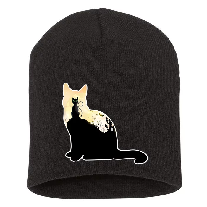 Black Cat Spooky Town Short Acrylic Beanie