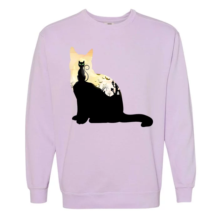 Black Cat Spooky Town Garment-Dyed Sweatshirt