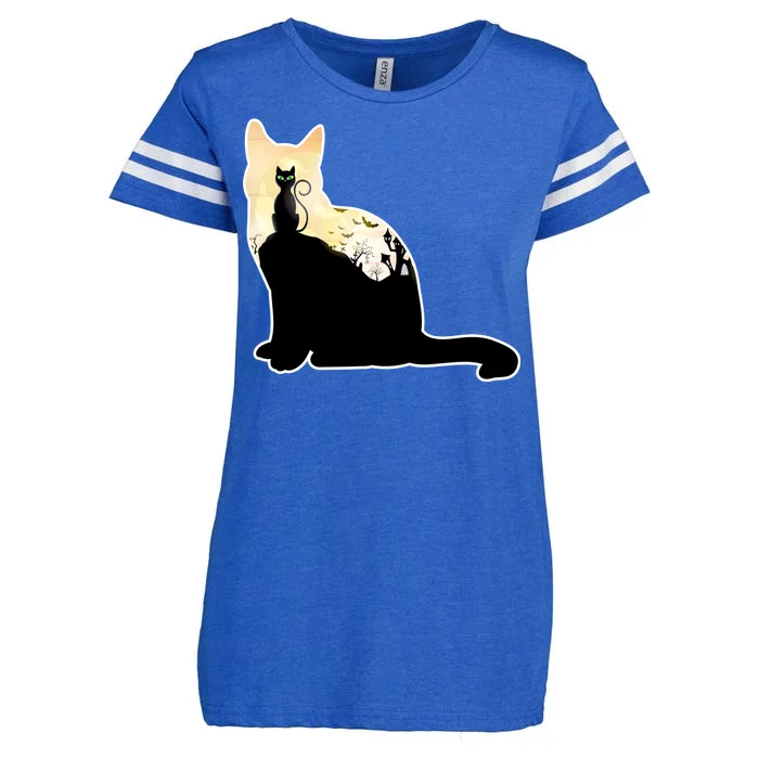 Black Cat Spooky Town Enza Ladies Jersey Football T-Shirt