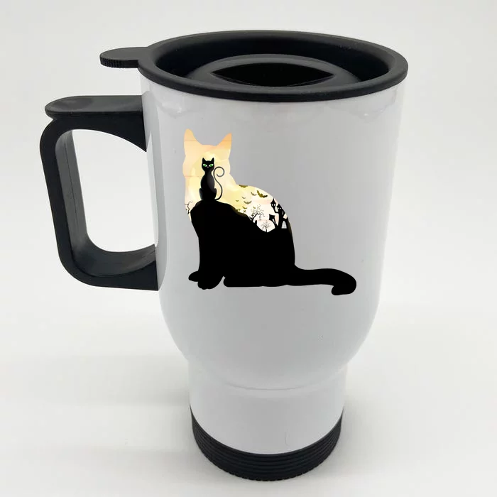 Black Cat Spooky Town Front & Back Stainless Steel Travel Mug