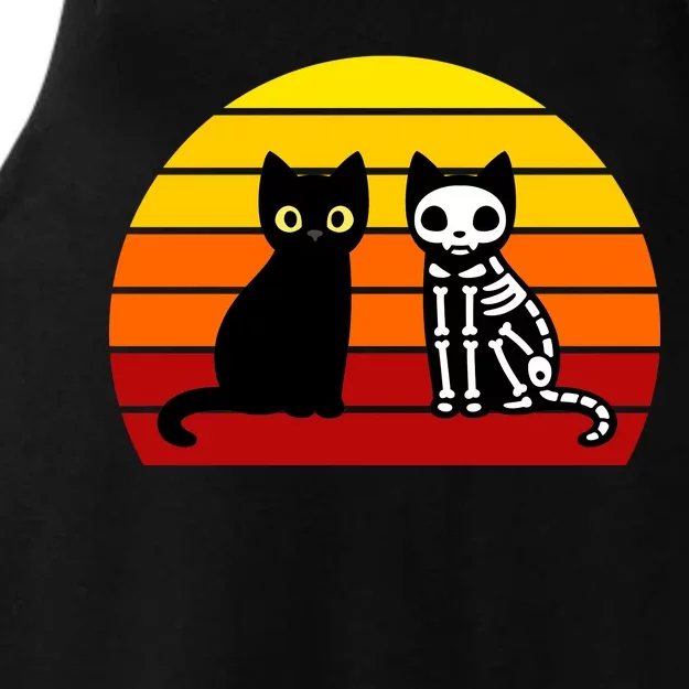 Black Cat Sunset Skeleton Ladies Tri-Blend Wicking Tank