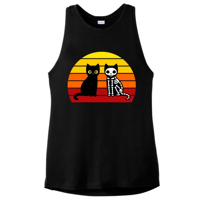 Black Cat Sunset Skeleton Ladies Tri-Blend Wicking Tank