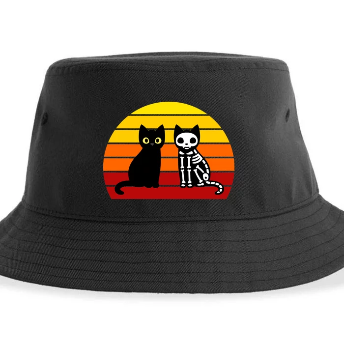 Black Cat Sunset Skeleton Sustainable Bucket Hat