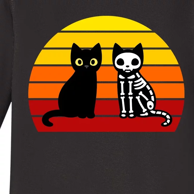 Black Cat Sunset Skeleton Baby Long Sleeve Bodysuit