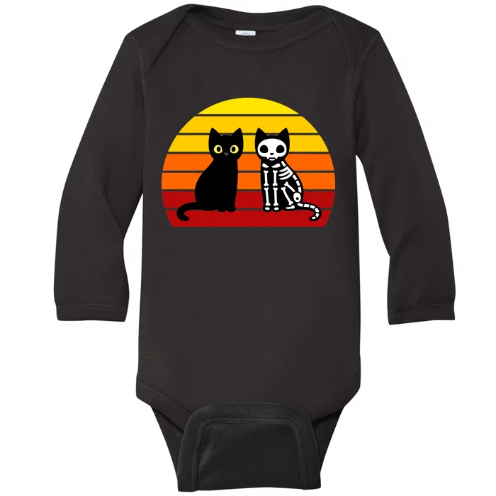 Black Cat Sunset Skeleton Baby Long Sleeve Bodysuit