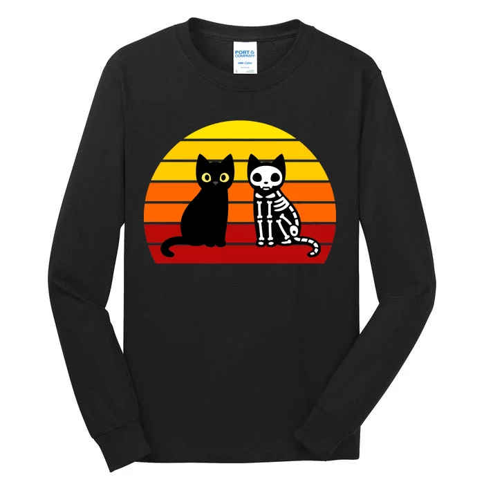 Black Cat Sunset Skeleton Tall Long Sleeve T-Shirt