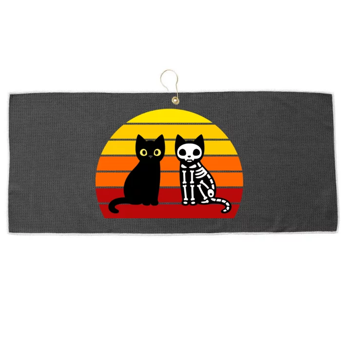 Black Cat Sunset Skeleton Large Microfiber Waffle Golf Towel