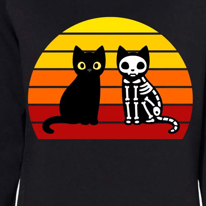 Black Cat Sunset Skeleton Womens California Wash Sweatshirt