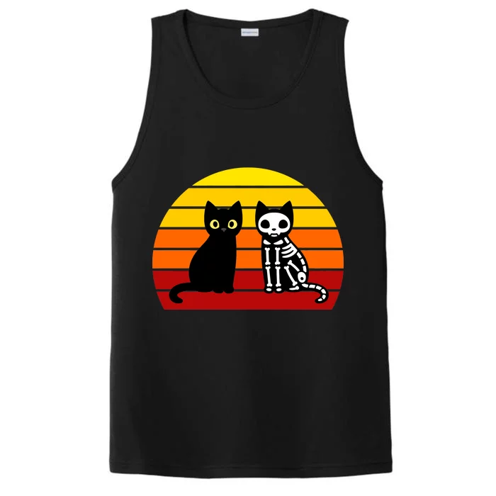 Black Cat Sunset Skeleton Performance Tank