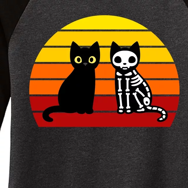 Black Cat Sunset Skeleton Women's Tri-Blend 3/4-Sleeve Raglan Shirt