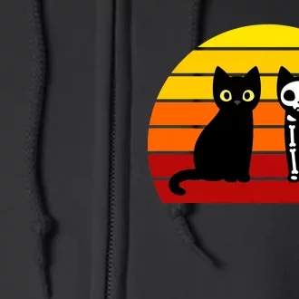 Black Cat Sunset Skeleton Full Zip Hoodie