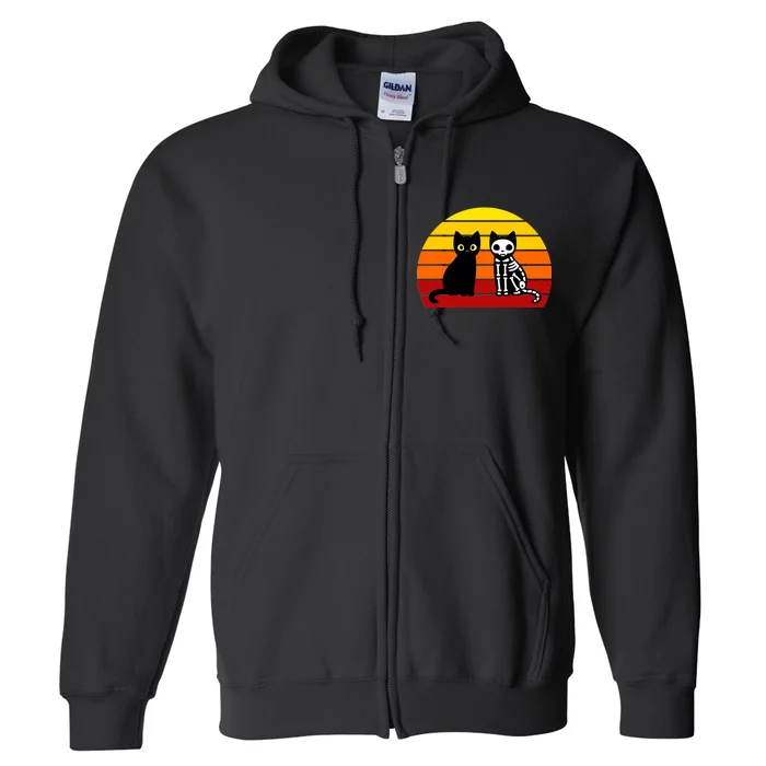 Black Cat Sunset Skeleton Full Zip Hoodie