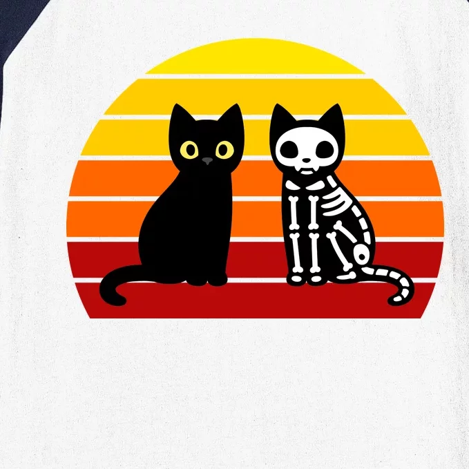 Black Cat Sunset Skeleton Baseball Sleeve Shirt