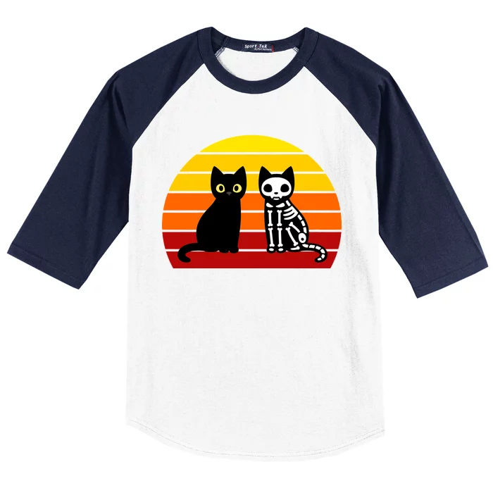 Black Cat Sunset Skeleton Baseball Sleeve Shirt