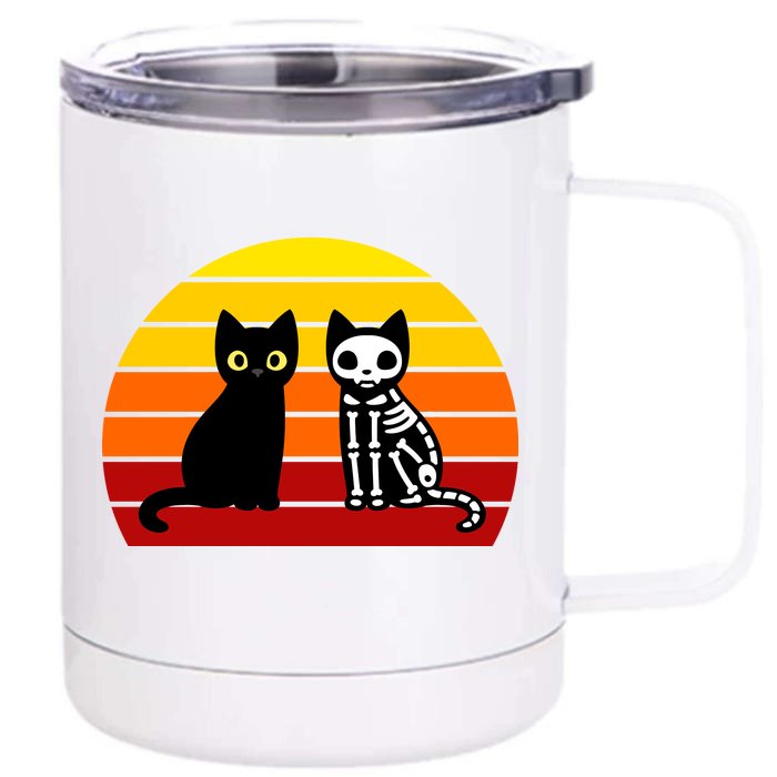 Black Cat Sunset Skeleton Front & Back 12oz Stainless Steel Tumbler Cup