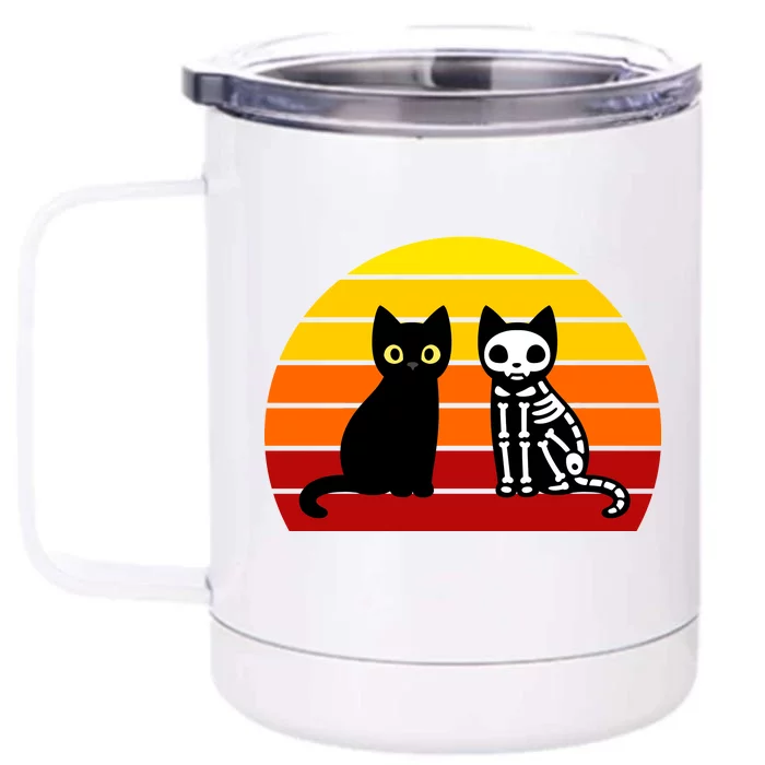 Black Cat Sunset Skeleton Front & Back 12oz Stainless Steel Tumbler Cup