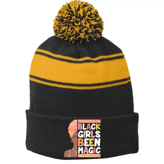 Black Girls Been Magic Stripe Pom Pom Beanie