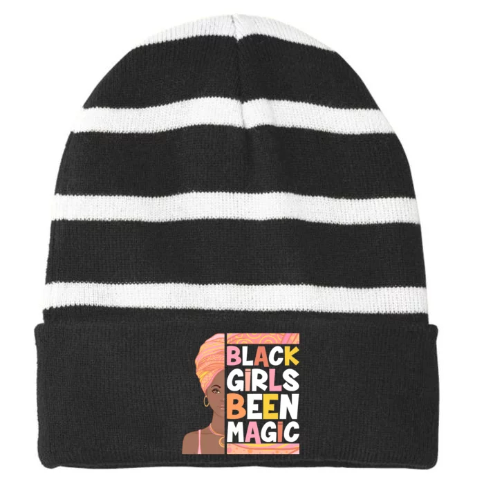 Black Girls Been Magic Striped Beanie with Solid Band