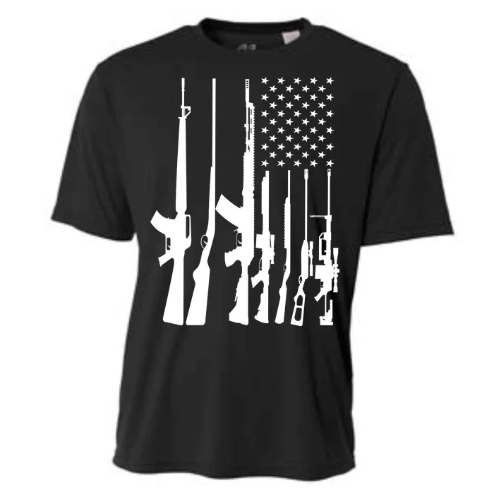 Black Gun American Flag - Rifle Weapon Firearm 2nd Amendment Cooling Performance Crew T-Shirt