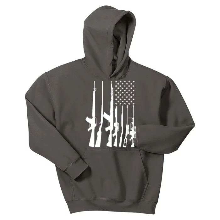 Black Gun American Flag - Rifle Weapon Firearm 2nd Amendment Kids Hoodie