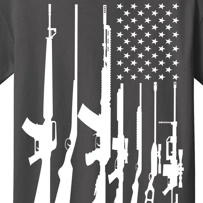 Black Gun American Flag - Rifle Weapon Firearm 2nd Amendment Kids T-Shirt