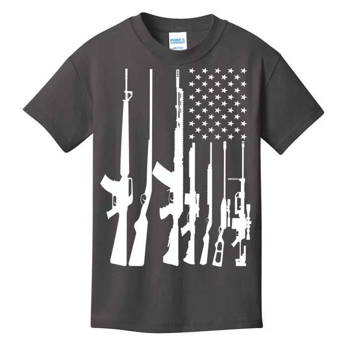 Black Gun American Flag - Rifle Weapon Firearm 2nd Amendment Kids T-Shirt