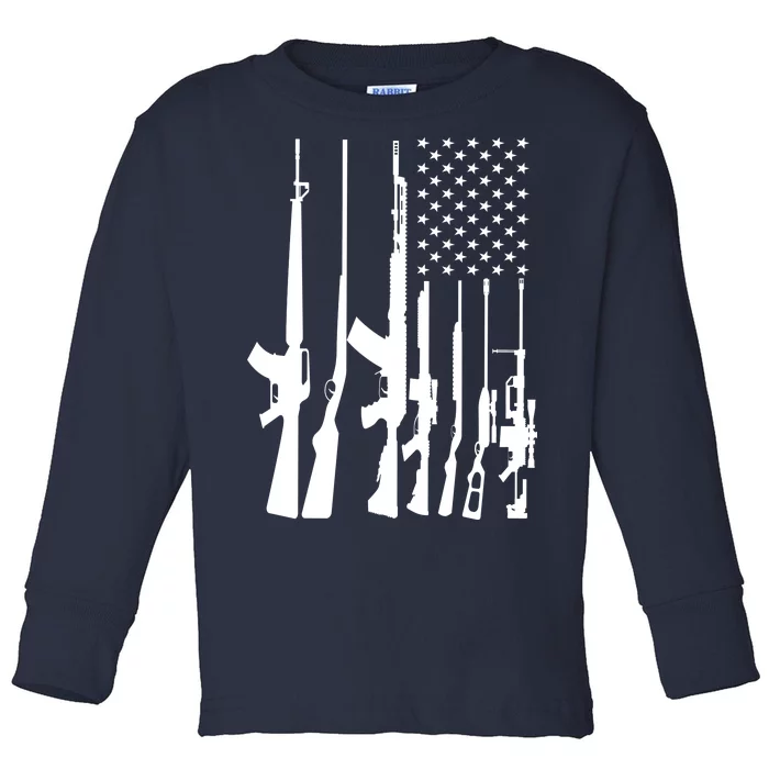 Black Gun American Flag - Rifle Weapon Firearm 2nd Amendment Toddler Long Sleeve Shirt