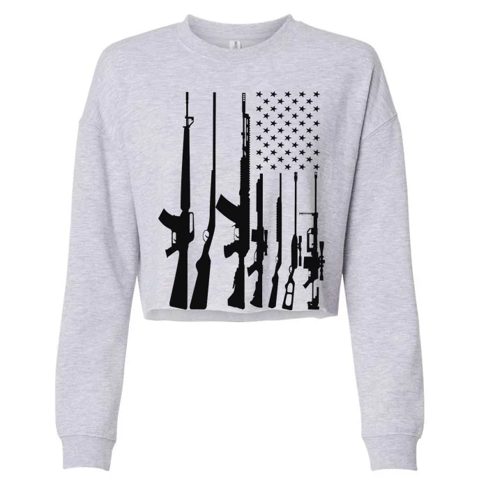 Black Gun American Flag - Rifle Weapon Firearm 2nd Amendment Cropped Pullover Crew