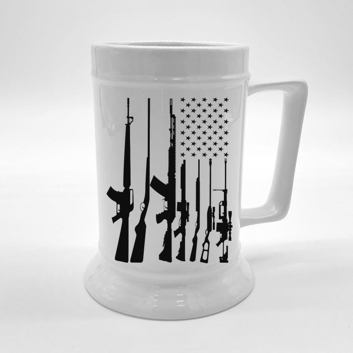 Black Gun American Flag - Rifle Weapon Firearm 2nd Amendment Front & Back Beer Stein